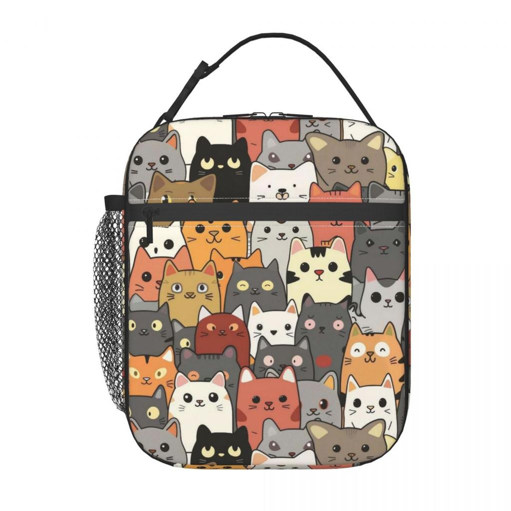 Cartoon Cute Black Cat Pattern Insulated Lunch Bag for Women Kids Portable Food Boxes Thermal Lunch Box Tote