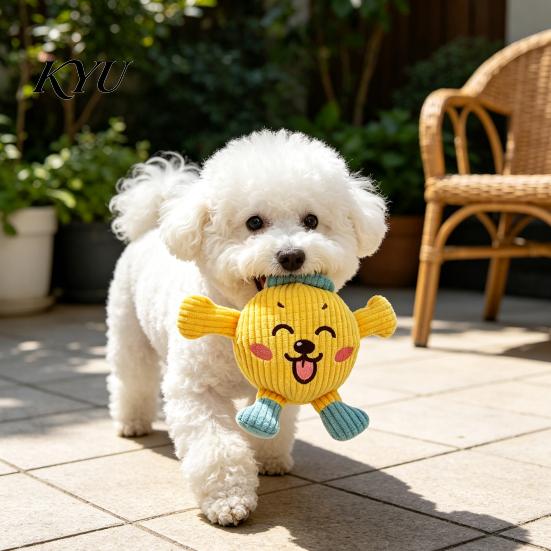 Squeaky Dog Toys Plush Chew Toy, Cartoon Cat/Dog Shape, Interactive Teeth Boredom Buster for Home Alone Dogs Grinding And Relief Toy Indoor Cats Small