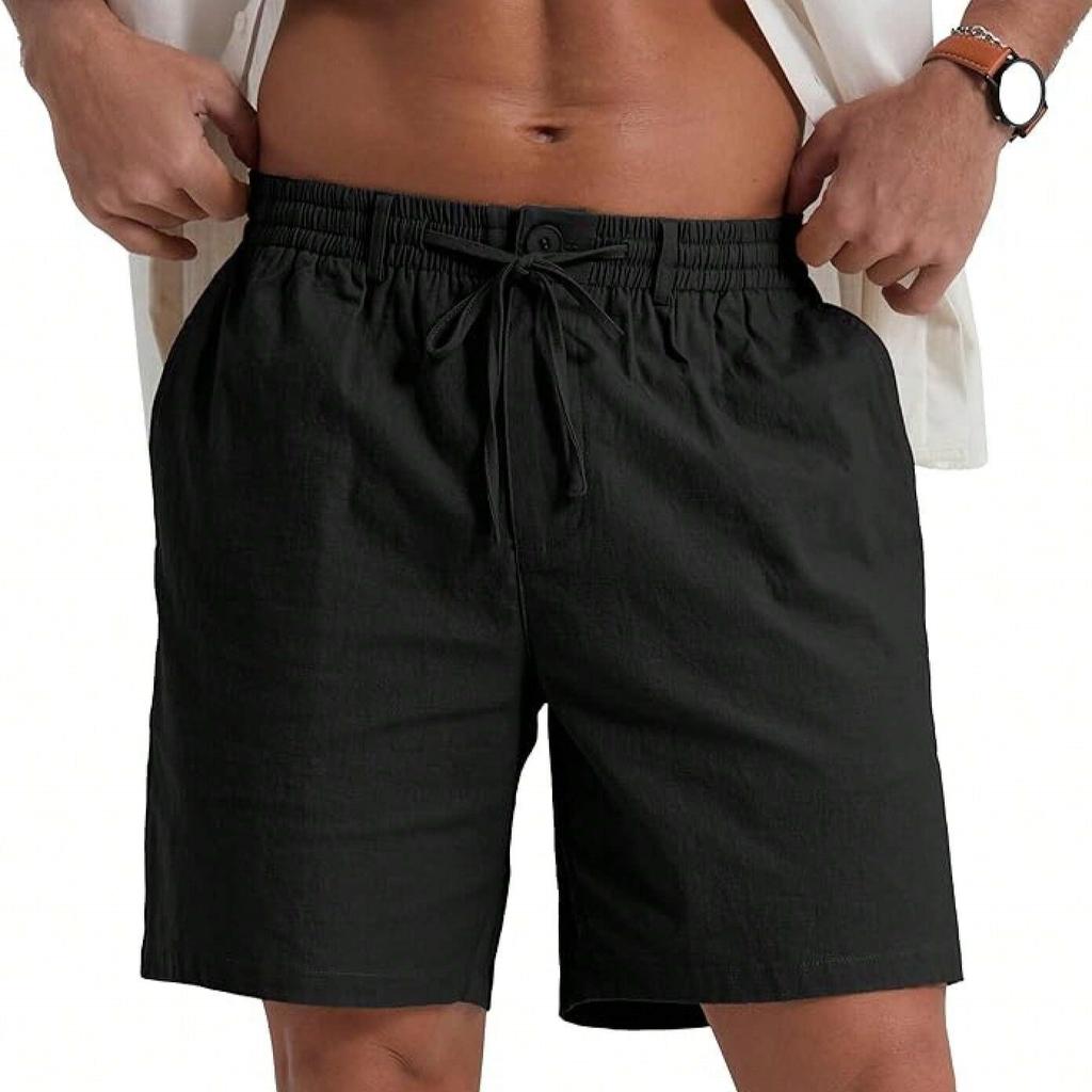 Sommer Herren Baumwolle Leinen Atmungsaktive Shorts Leichtgewichtige Strandshorts Lässige Bequeme Mode Elastischer Bund Herren Kurze Hosen