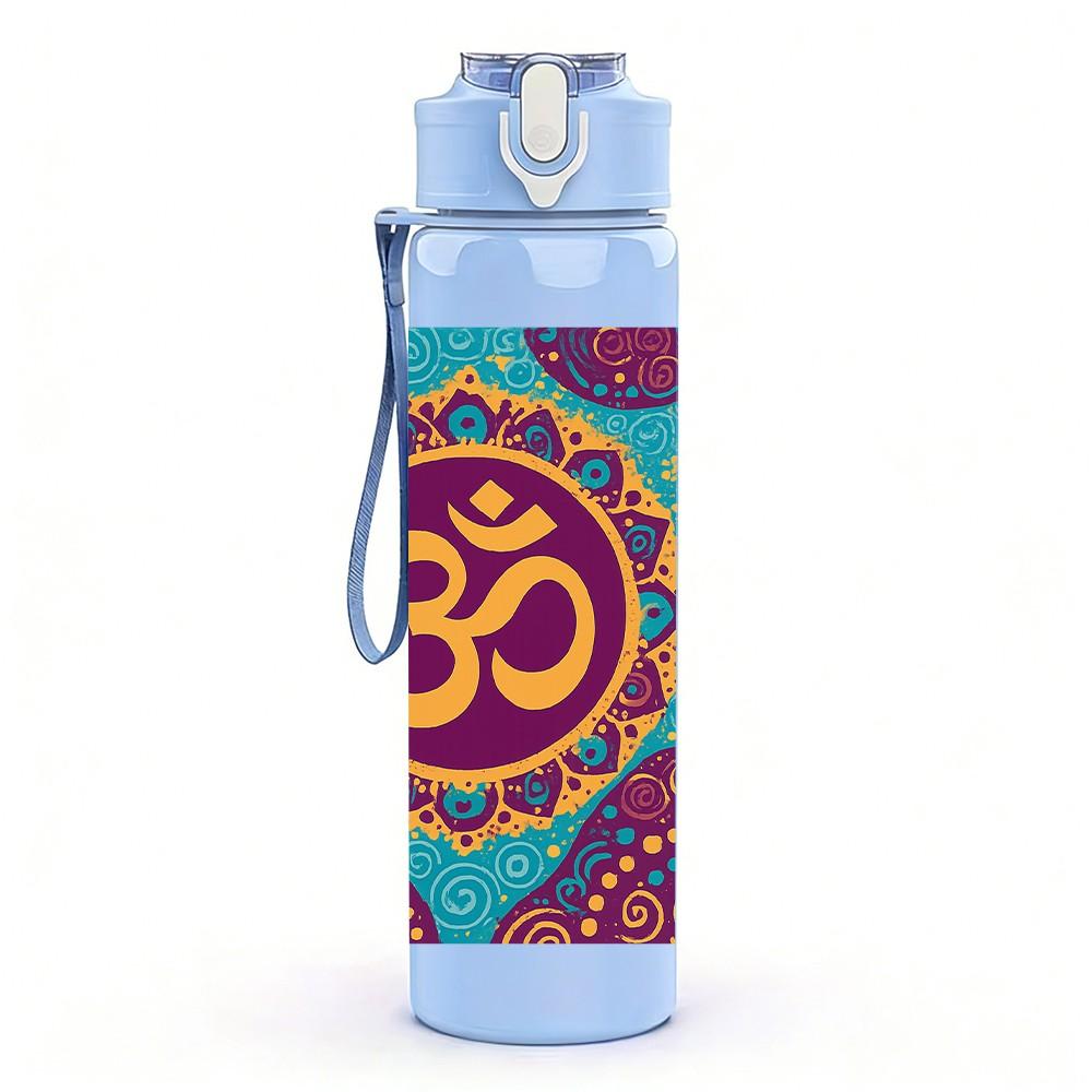 1PC Colorful Om Mandala Pattern 750ml Color Plastic Sports Water Bottle Leakproof Flip Straw Lid For Sports Office Home Use
