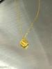 Zhou Family Small Yellow Sugar Cube Necklace with Gold Brushed Finish On Square Link Chain and Imitation Vietnamese Sand Gold Pendant