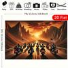 2D Motorcycle Backdrop, Biker Ride at Sunset Highway with USA Flag Photography Banner