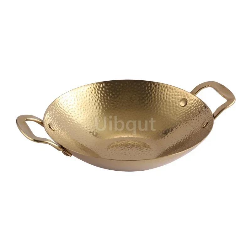 Pot cub Golden Double Ear Bar Cauldron Commercial round Bottom Small Hot Pot Creative Thickened Stainless Steel Dry