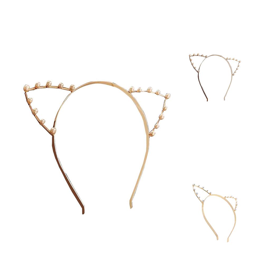 Alloy Cat Ear Headband Pearl Rinestone Hairband Headwear Costume Fancy Party