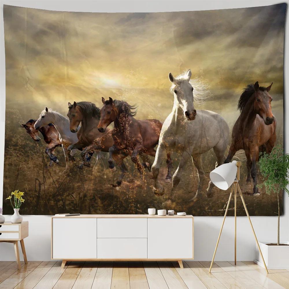 Running Horse Printing Tapestry Animal Wall Hanging Living Room Bedroom Wall Decoration Bohemian Hippie Aesthetic Decoration