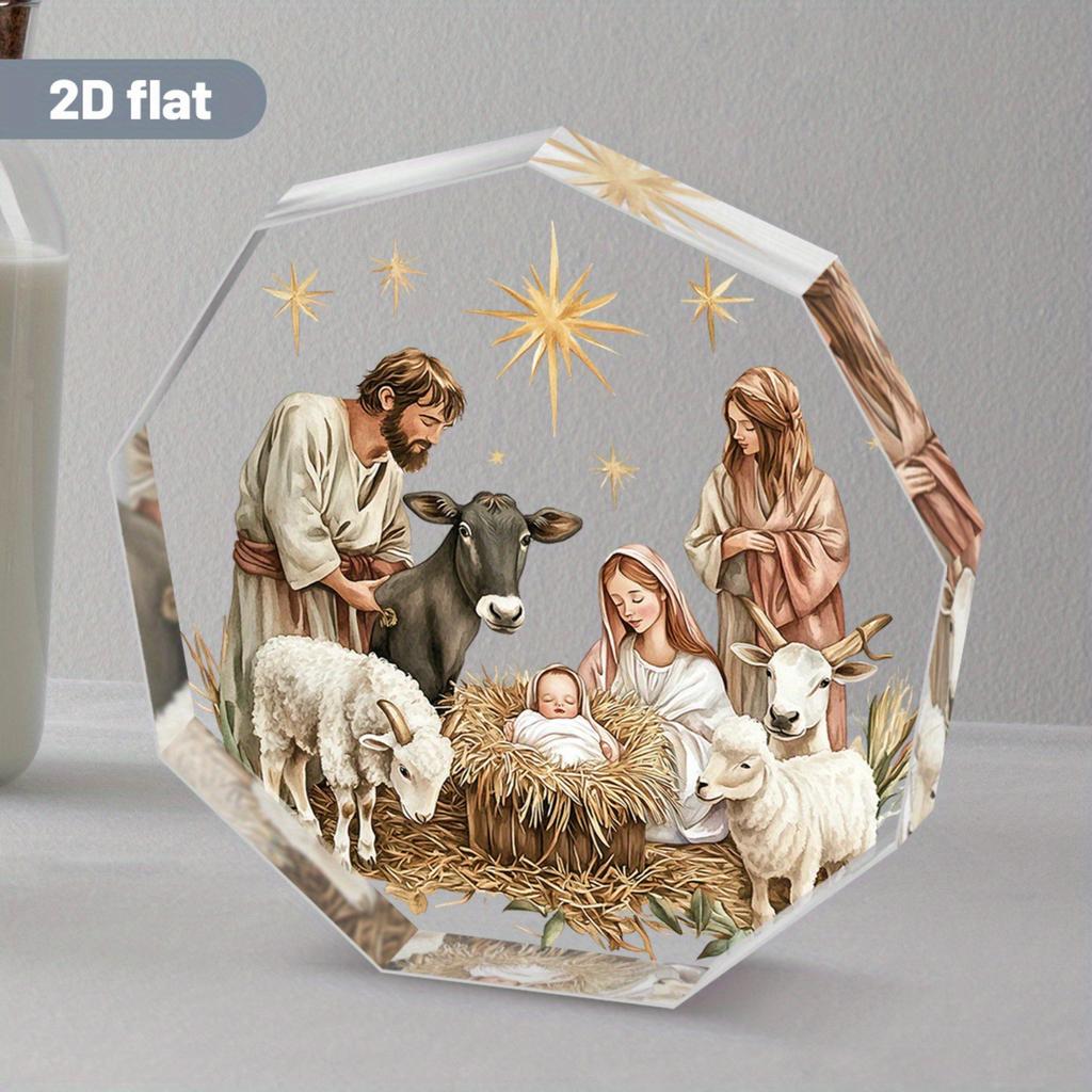 Acrylic Scene Tabletop Decoration with and Manger Design, 2D Christmas Gift for Home Desk Shelf