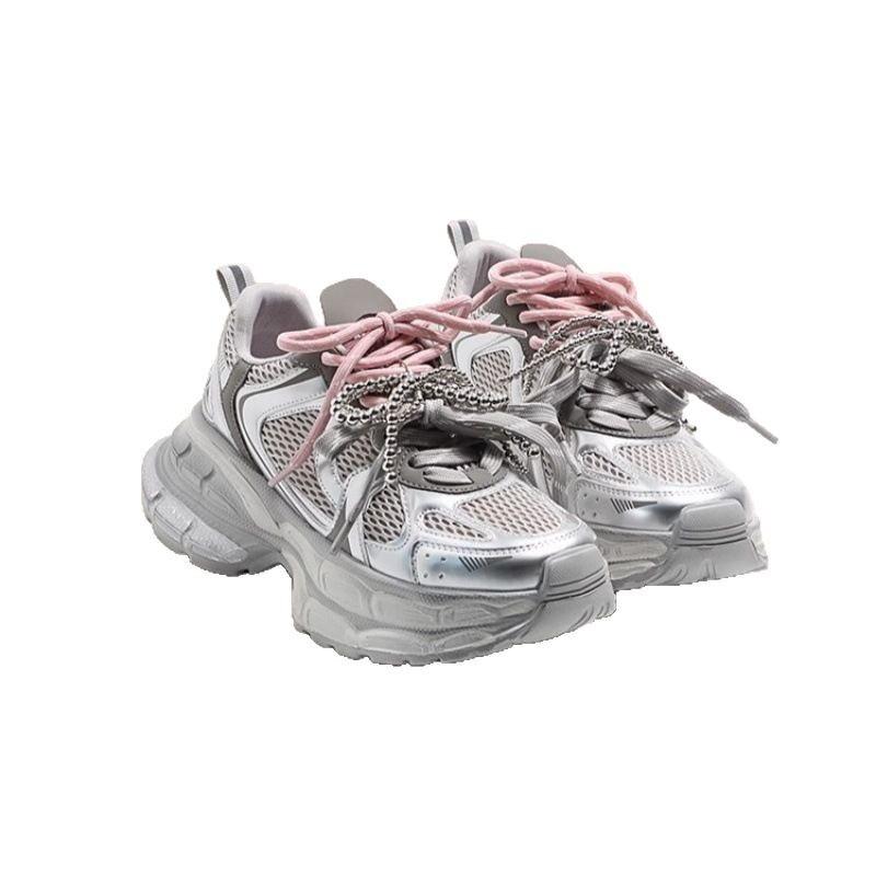 Korean version of double shoelaces dad shoes women's 2025 spring new mesh breathable lightweight versatile platform casual sports shoes