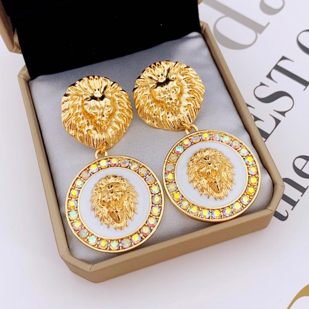 Einzigartige Design-Löwenkopf-Ohrringe, glitzernde Strass-Ohrringe, kreisförmige Ohrringe im Retro-Stil für Frauen