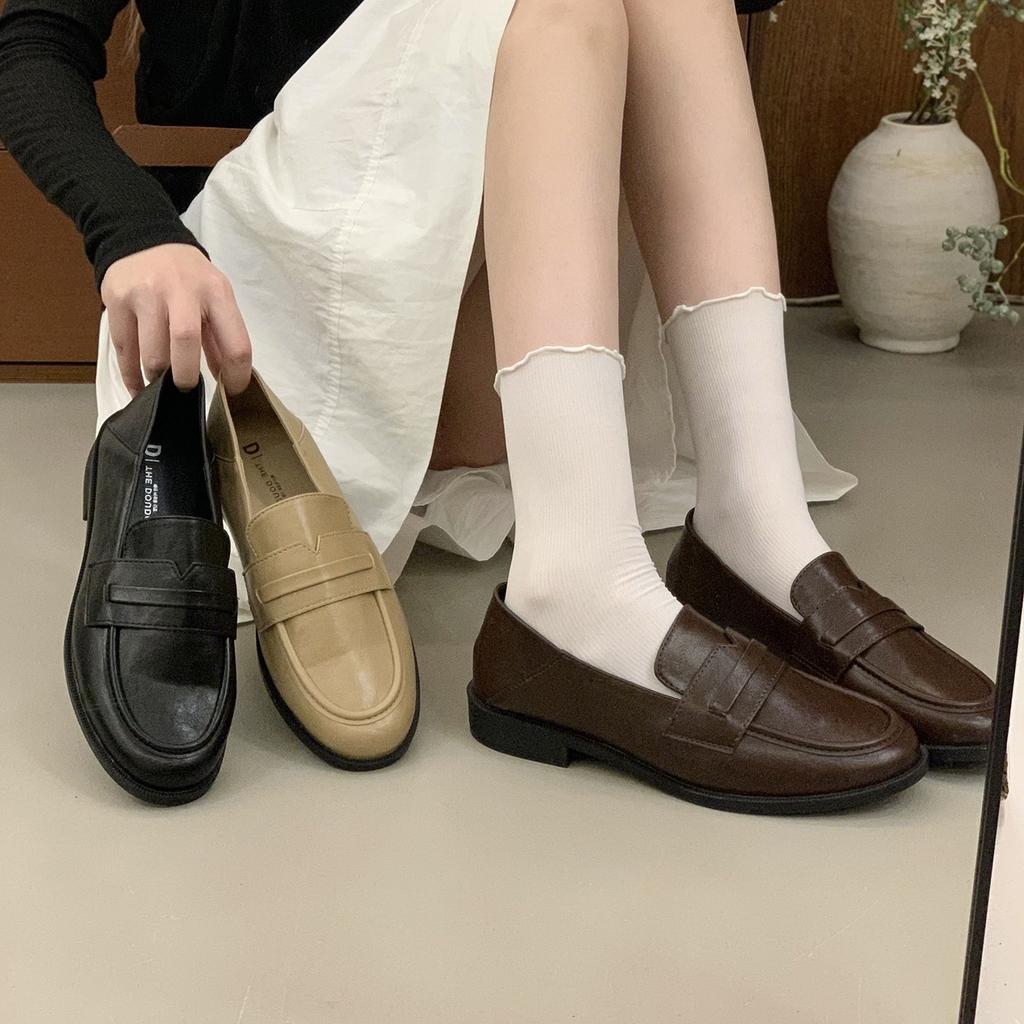 THEDOUDOU retro versatile small leather shoes women's British style 2025 Korean version student low-heeled fashion loafers