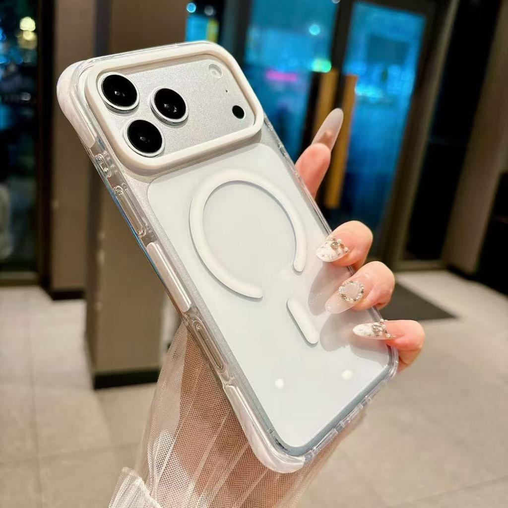 Applicable to Apple 18promax ice crystal two-color magnetic mobile phone case iPhone17 airbag anti-drop 16 protective case 15