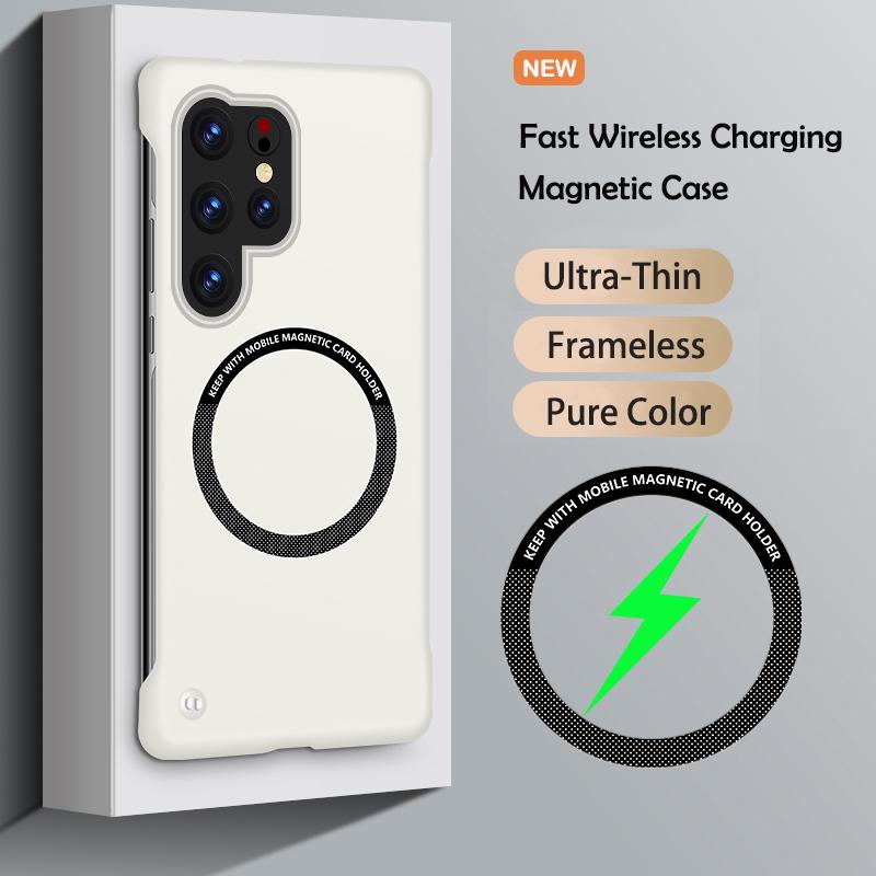 

Magnetic Frameless Case For Samsung S26 S25 Edge S24 S23 S22 S21 FE Plus Ultra Slim Solid Color Cover Compatible with Magsafe Galaxy S25 слоновая кость