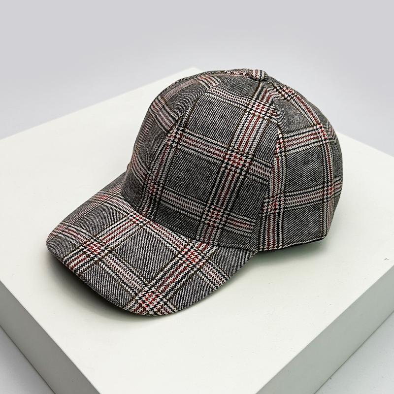Autumn and Winter Men Women New Versatile Stripe British Baseball Caps Check Fashion Cotton Warm Soft Houndstooth Retro