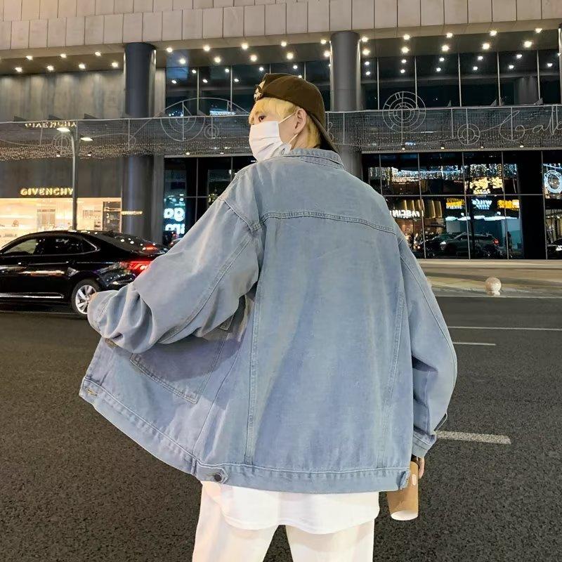 Americká High Street Džínová bunda Pánská Trendy Značka Velká Kapsa Pracovní Ležérní Bunda Retro Všestranný Volný Top