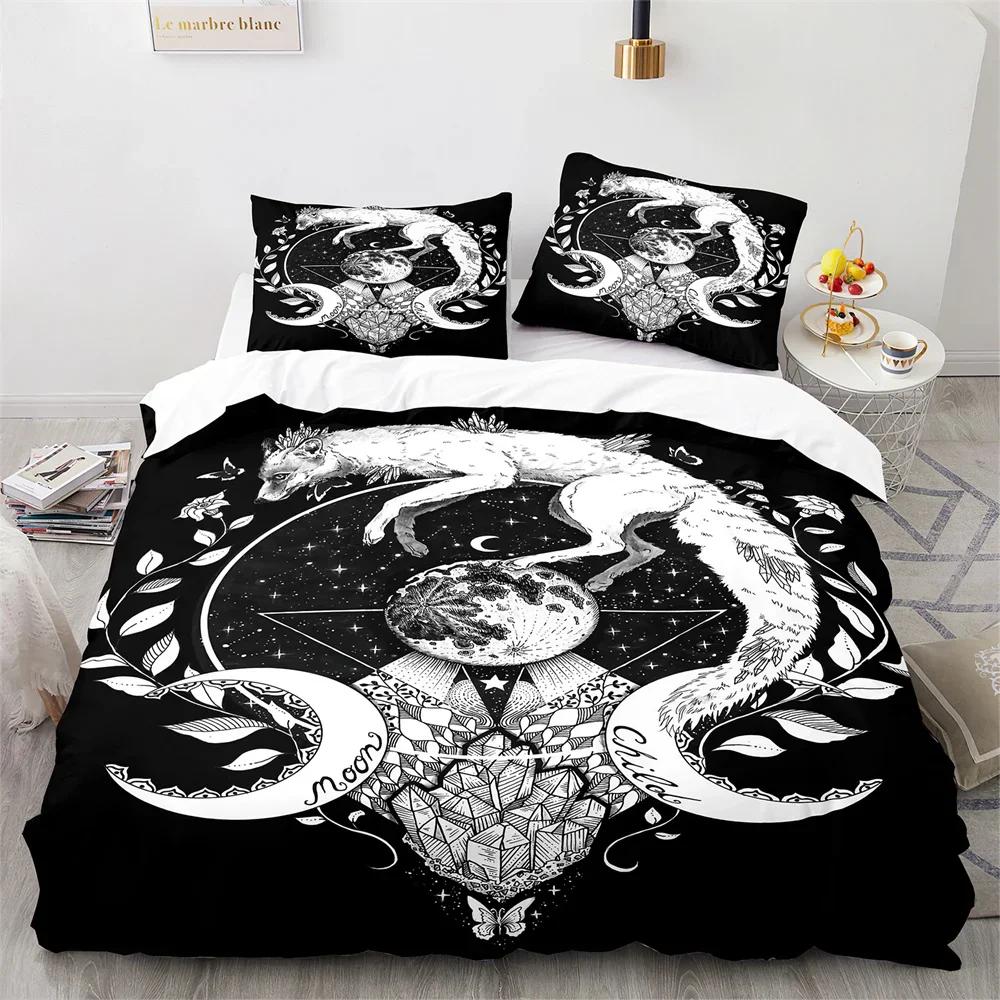 Wolf Duvet Cover King Queen Size Black White Wild Animal Bedding Set for Kids Teens Adults Wildlife Soft Polyester Quilt Cover