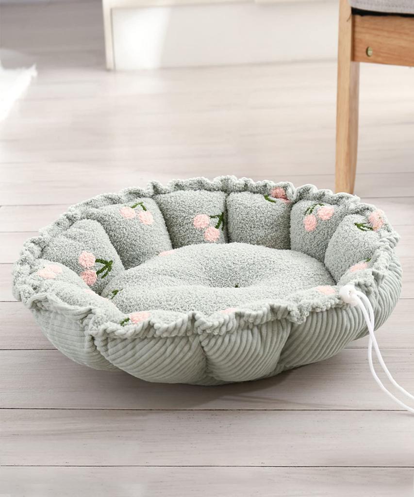 Fluffy Pet Reversible Round Pet Bed for Dogs and Pet Sofa with Cushion Bed, Cats, All-Season (Small, Green)