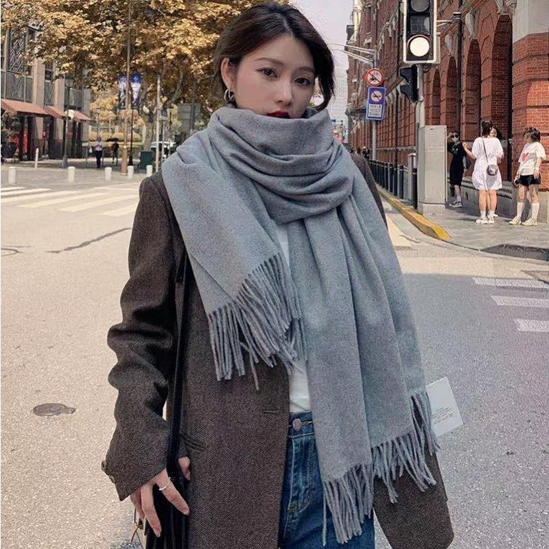 Cashmere Scarf Women's Winter Warm Tassel Shawl Scarf Autumn and Winter Solid Gray Wool Scarf Men's Scarf