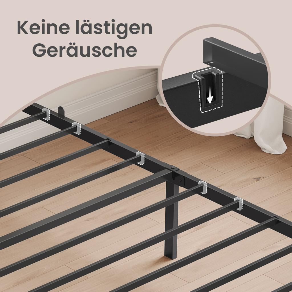 VASAGLE Struttura Letto Singolo 90 x 200 cm Struttura Letto in Metallo Spazio Sottoletto Letto Ospite Moderno Montaggio Facile Nero Inchiostro RMB132B01