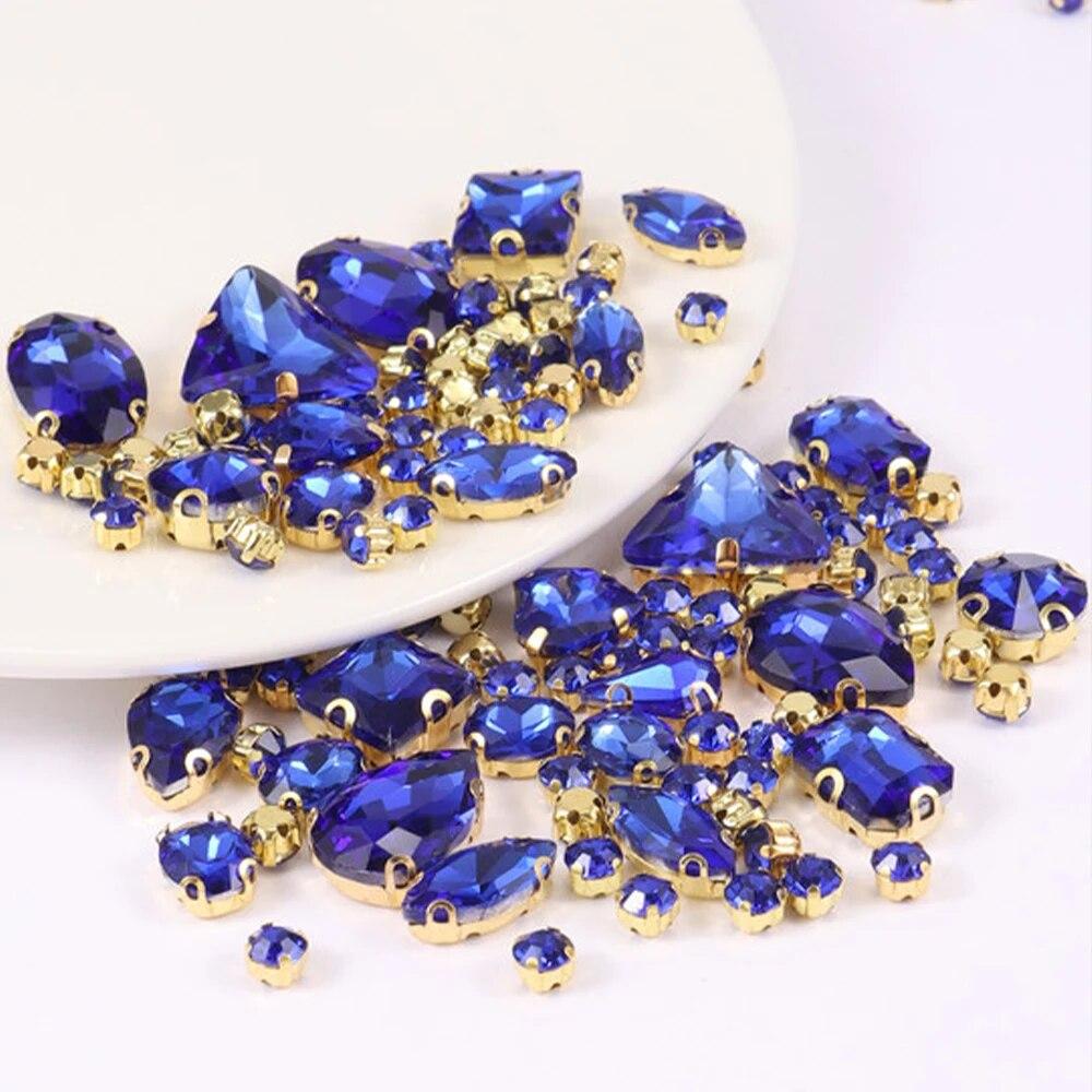 Sew On Rhinestones, Choupee 130PCS Sew On Glass Rhinestone Metal Back Prong Setting Sewing Claw Rhinestone Mixed Shapes