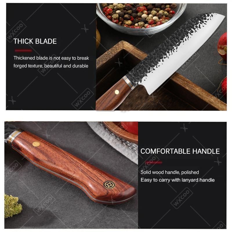 WXCOO Stainless Steel Kitchen Knife Utility Knife for Cooking Santoku Meat Cutting Hand Forged Butcher Chef Fruit BBQ Tools