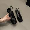 Spring New French Niche High-end Bag Head Sandals Fairy Shoes Square Head Single Shoes Sequined Mid-heel Shoes