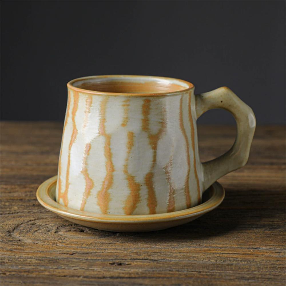 1X Japanese Style Creative Retro Ceramic Coffee Cup Mugs Saucer Set Tea Coarse Coffee Milk Cups Mug