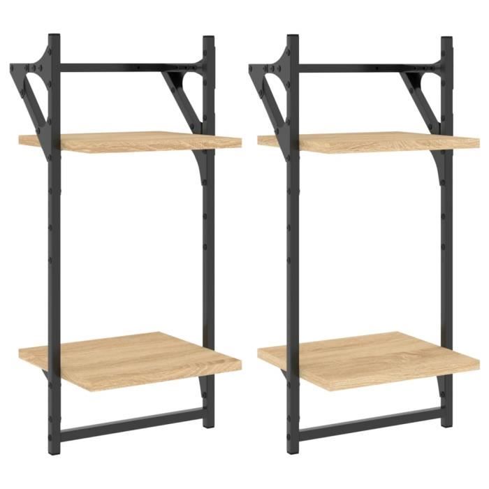 VidaXL Wall Shelves 2-Tier with Bars 2 Pcs Sonoma Oak 836254