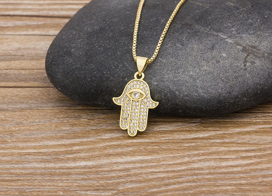 Women Men Hot Sale Hamsa Hand Necklace Gold Color AAA Zircon Evil Eye Pendant & Chain Hip Hop Turkish Lucky Jewelry Gifts