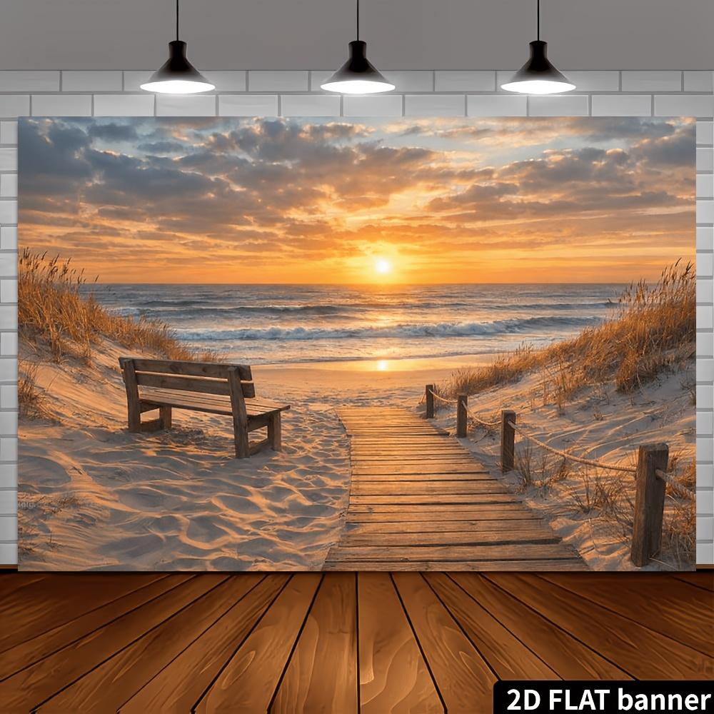 1Pcs Seaside Sunset Scenery Decoration Background Winter Backdrop Decorations For Photo Studio Photo Booth Christams Party