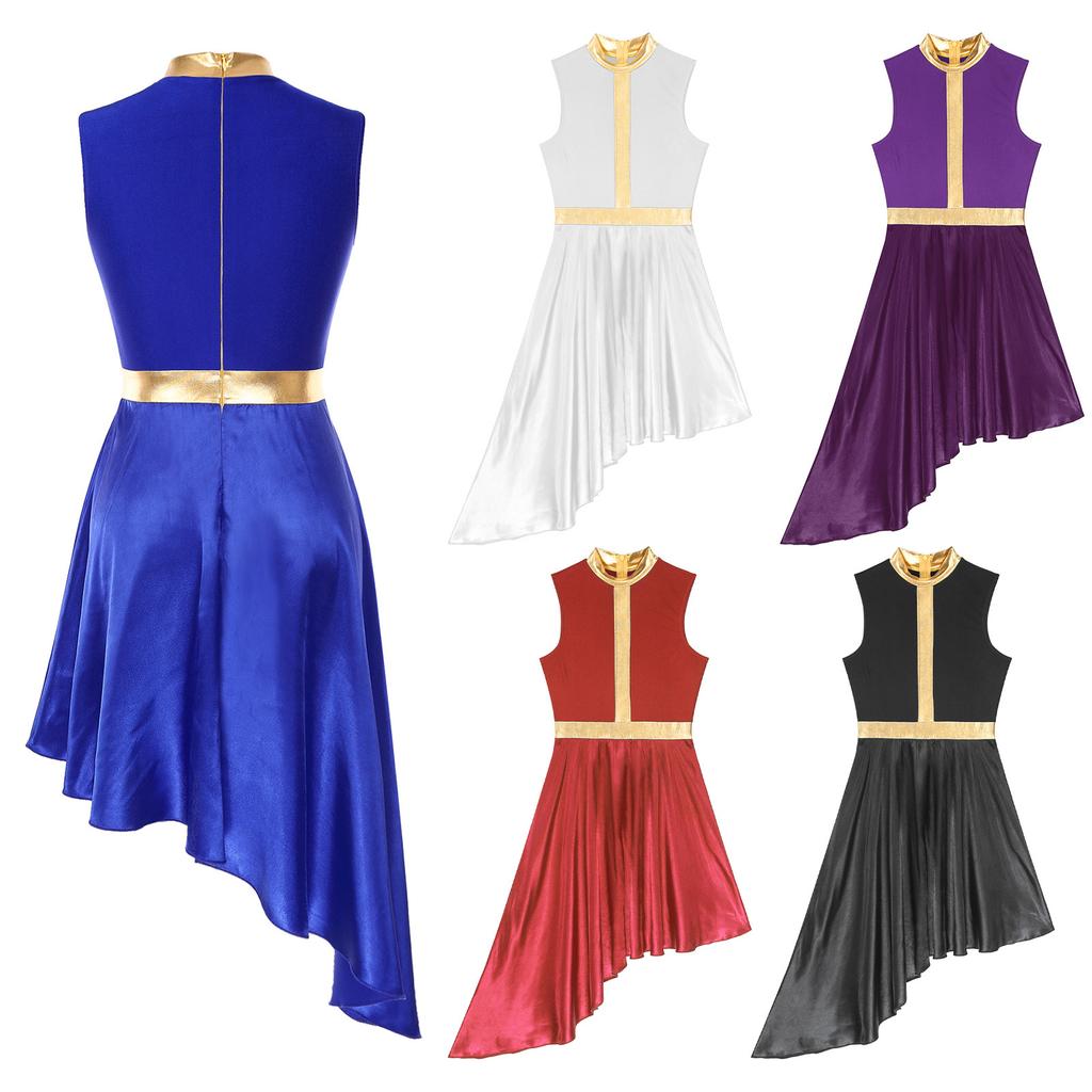 Abito da ballo senza maniche per donna: Design Patchwork Color Block, Zip Posteriore Facile e Gonna Asimmetrica Drammaticamente Svasata per il Palco