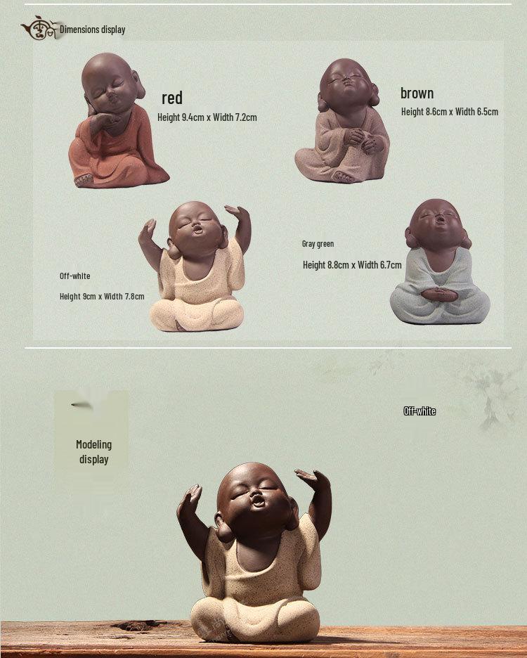 Colorful Zisha Little Monk Buddha Tea Pet - Handmade Decorative Tea Set Accessory
