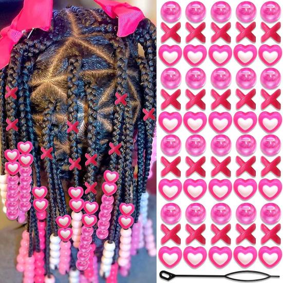 60Pcs Braid Hair Accessories, Heart Letter Shape Hair Rings, Large Hole Design Hair Beads for Thick Braids Dreadlocks Multi-Strand Hair DIY