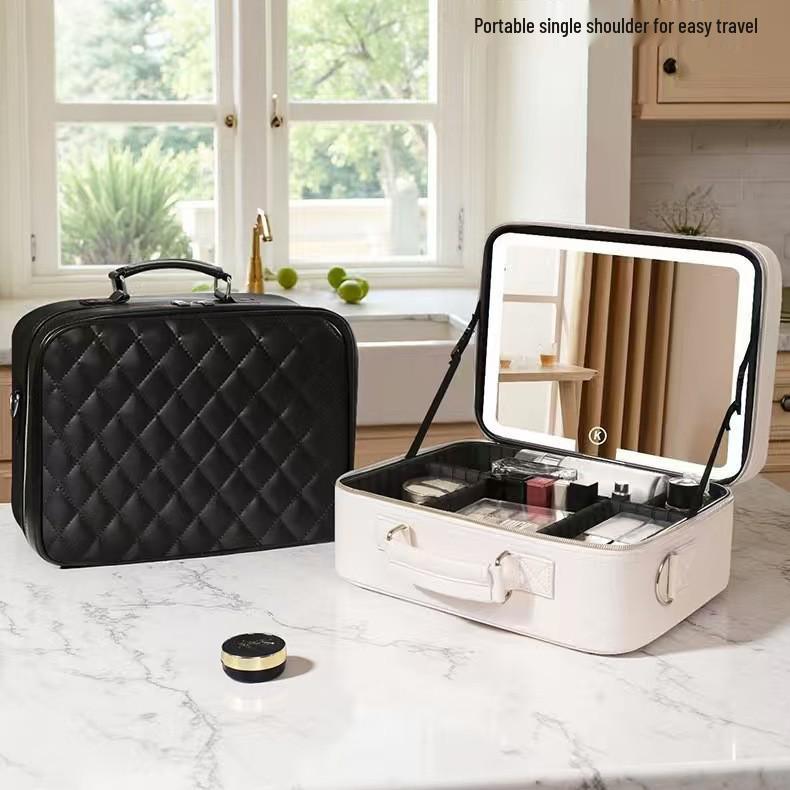 Deluxe Portable LED Makeup Case with Mirror, Large Capacity, Suitcase Compatible