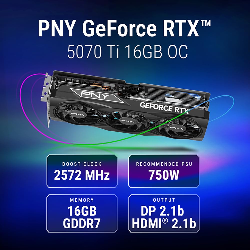 PNY GeForce RTX 5070 Ti 16GB Overclocked TripleFan Graphics Card VD9079 VCG5070T16TFXPB1-O