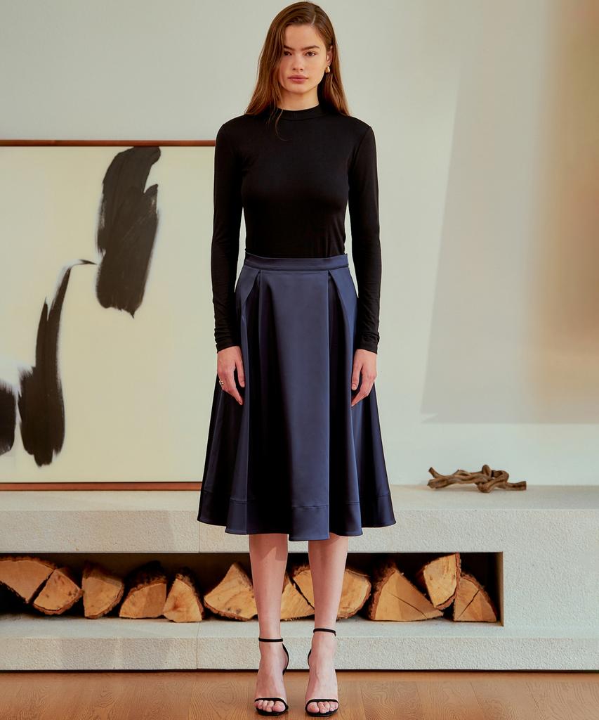 Retour Deux Vingt Quatre Liv Flare Midi Skirt (Navy)
