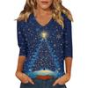 Women's Casual Fashionable Sexy Comfortable V-Neck Christmas Three-Quarter Sleeve Top