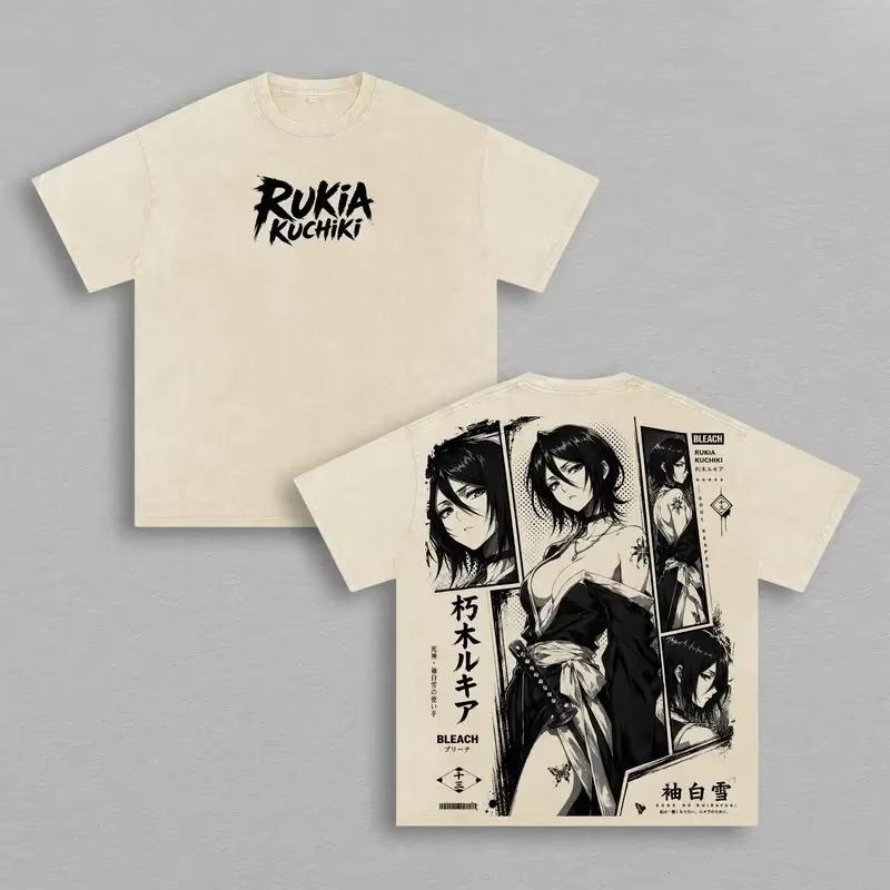 2026 Hot Sale Bleach Rukia Kuchiki Anime Graphic T-shirt Men Women Y2K Gothic Cotton Oversized T-shirts Breathable Streetwear Casual Tees