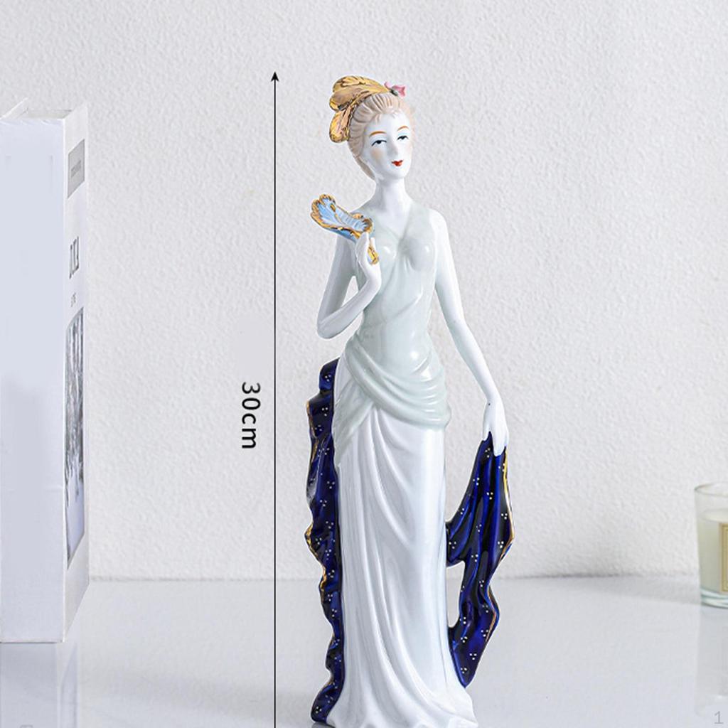 Ceramic Girl Statue Lady Figurine Collectible Ornament Sculpture for Entrance Cabinet Desk Fireplace