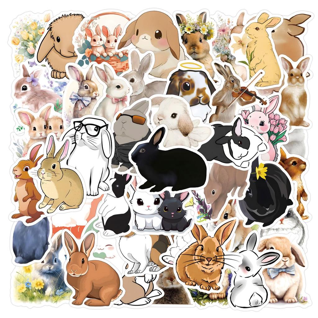 55 Waterproof Rabbit Graffiti Stickers for Scooter, Water Bottle & Helmet Decoration