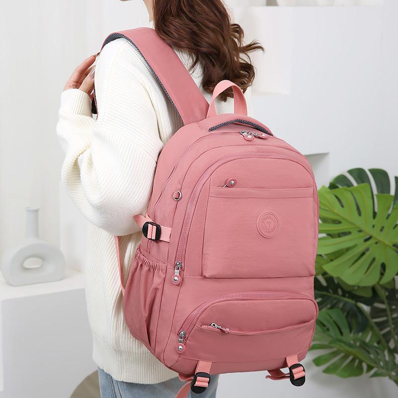 Solid Color Backpack Lightweight Nylon Bag Unisex Travel Backpack Student Schoolbag