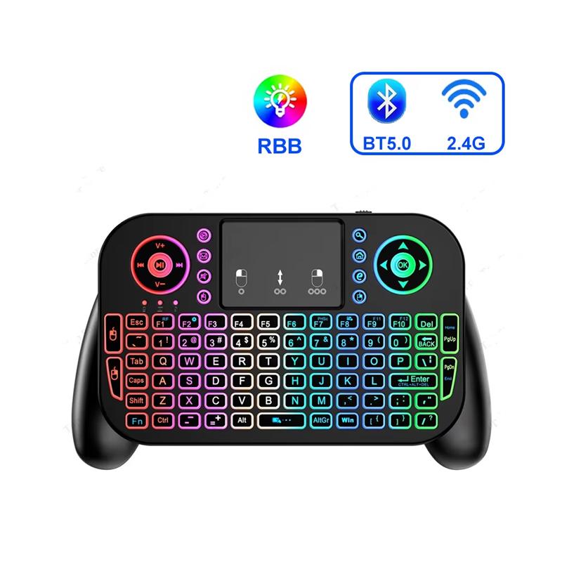 2.4G Беспроводная клавиатура Bluetooth Клавиатура Двухрежимная RGB Мини-клавиатура Перезаряжаемая клавиатура с тачпадом для Android TV Box
