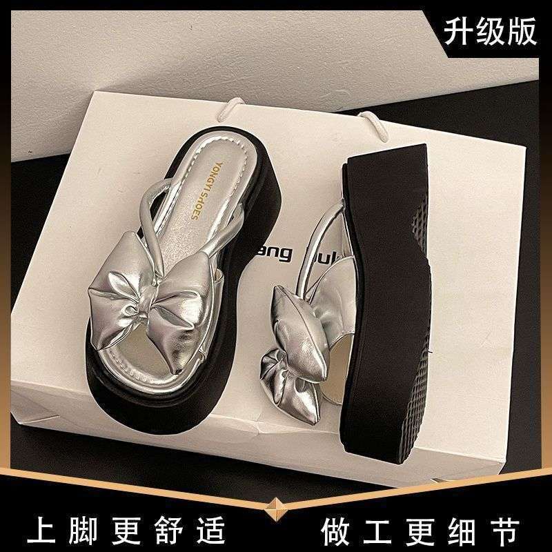 Silver platform slippers women's summer 2025 new wear fashion sandals high sense with skirt versatile sandals