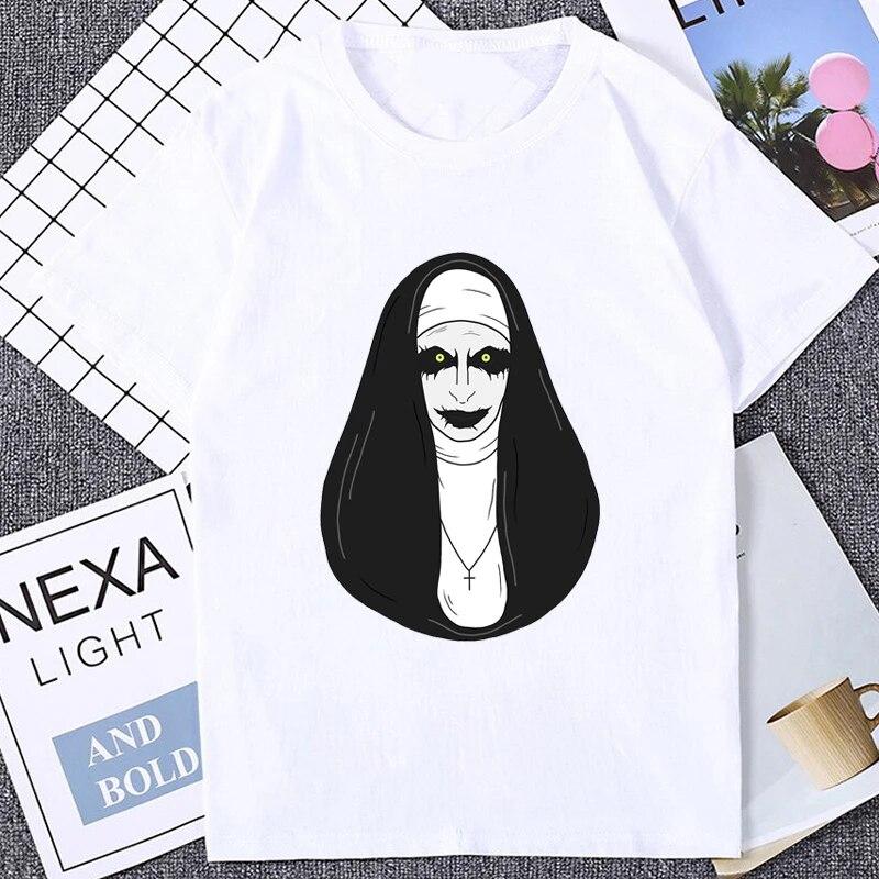 Horror Unholy Nun Graphic Printed Unisexs T-shirt Summer Casual Fashion Loose Soft Modal T Shirt Streetwear Hipster Hip Hop Tees