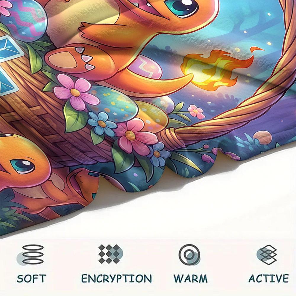 1Pc Easter Pokemon Print Flannel Blanket, High quality Comfortable for All Seasons, Home Decor, Warmth and Comfort, Perfect for Christmas Gifts