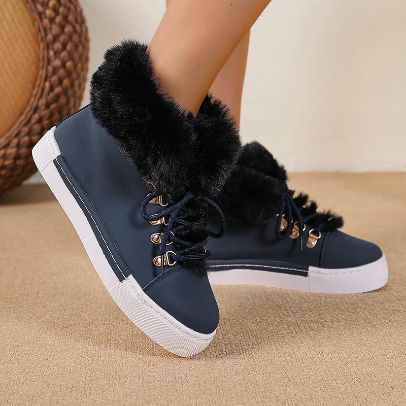 Women's Plus Size Euro-American Fleece-Lined & Warm Snow Boots – Thick Platform, Ankle-High, Lace-Up with Fur Trim, Winter New Arrival Wholesale