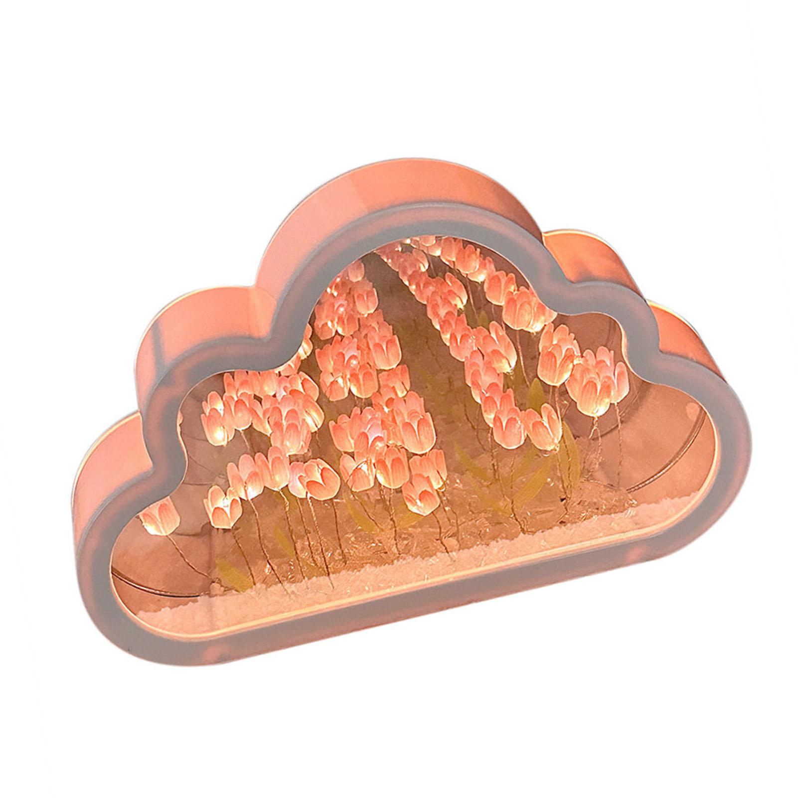 

Tulip Cloud Mirror Night Lights 20 Pink Flowers Plastic Built in Batteries DIY Cloud Mirror Tulip Lamp for Birthday