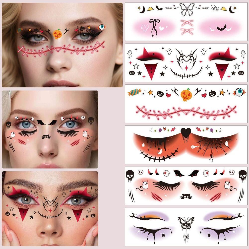 12pcs Portable Halloween Face Tattoo Disposable Bat Face Stickers Cheek Temporary Stickers  Men