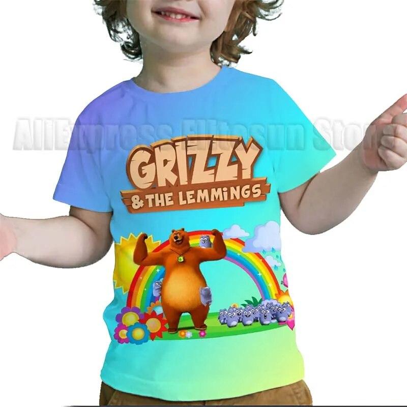 Camisetas con estampado 3D de Grizzy y los Lemmings para niños, camisetas de dibujos animados para niños y niñas, camisetas de Anime, camisetas de calle