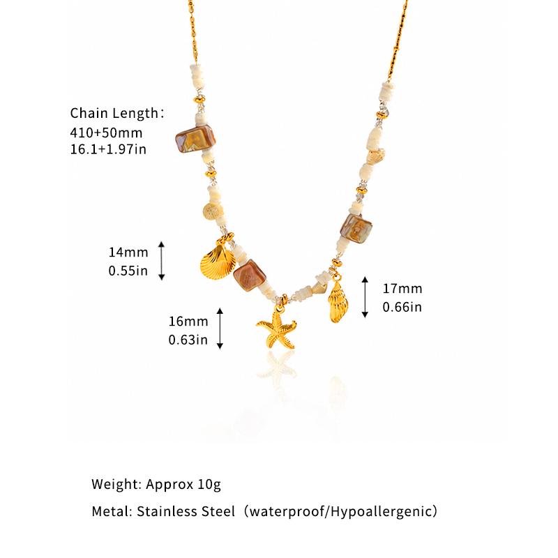 SA Jewelry Fashion Jewelry Set for Women Starfish Shell Pendant Beaded Necklace Bracelet 18K Gold Plated Boho Gift