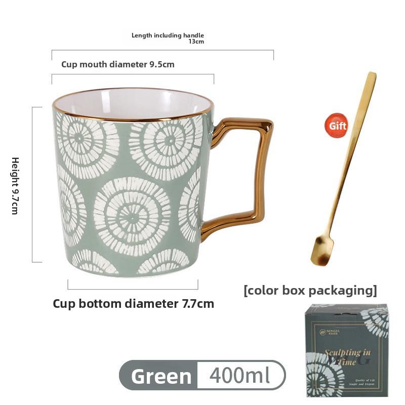 High-end appearance standards, light luxury mugs, women's water cups carved time ceramic cups breakfast cups