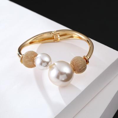 Metal Pearl Geometric Bracelet Jewelry Curtain Buckle Hip Hop Wide Cuff Bangles  Gifts
